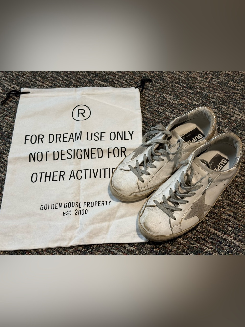 Golden Goose Superstar White Leather Sneakers Sz 37 7/7.5 w silver accents